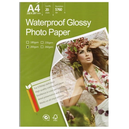 Photo Glossy White Paper 8.3"x11.7" A4 Size 20 sheets weight 230gsm. Dries Quickly Best colors Best Look Pictures print for all inkjet printer