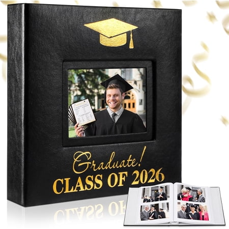 Photo Album Holds 200 Pcs 4 x 6 Inch Photo 2026 Leather Album with Front Window Memory Album Scrapbook for Holiday Christmas Gift College High School Graduate Gift (Classic)
