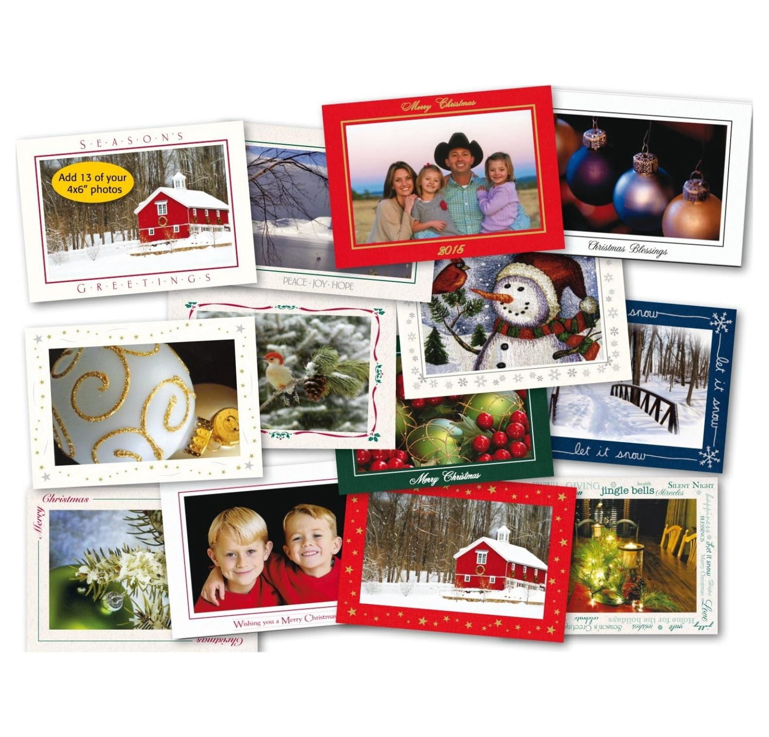 , Photo Insert Card Sample Pack, 13 Christmas & Holiday Cards, for 4x6 Photos