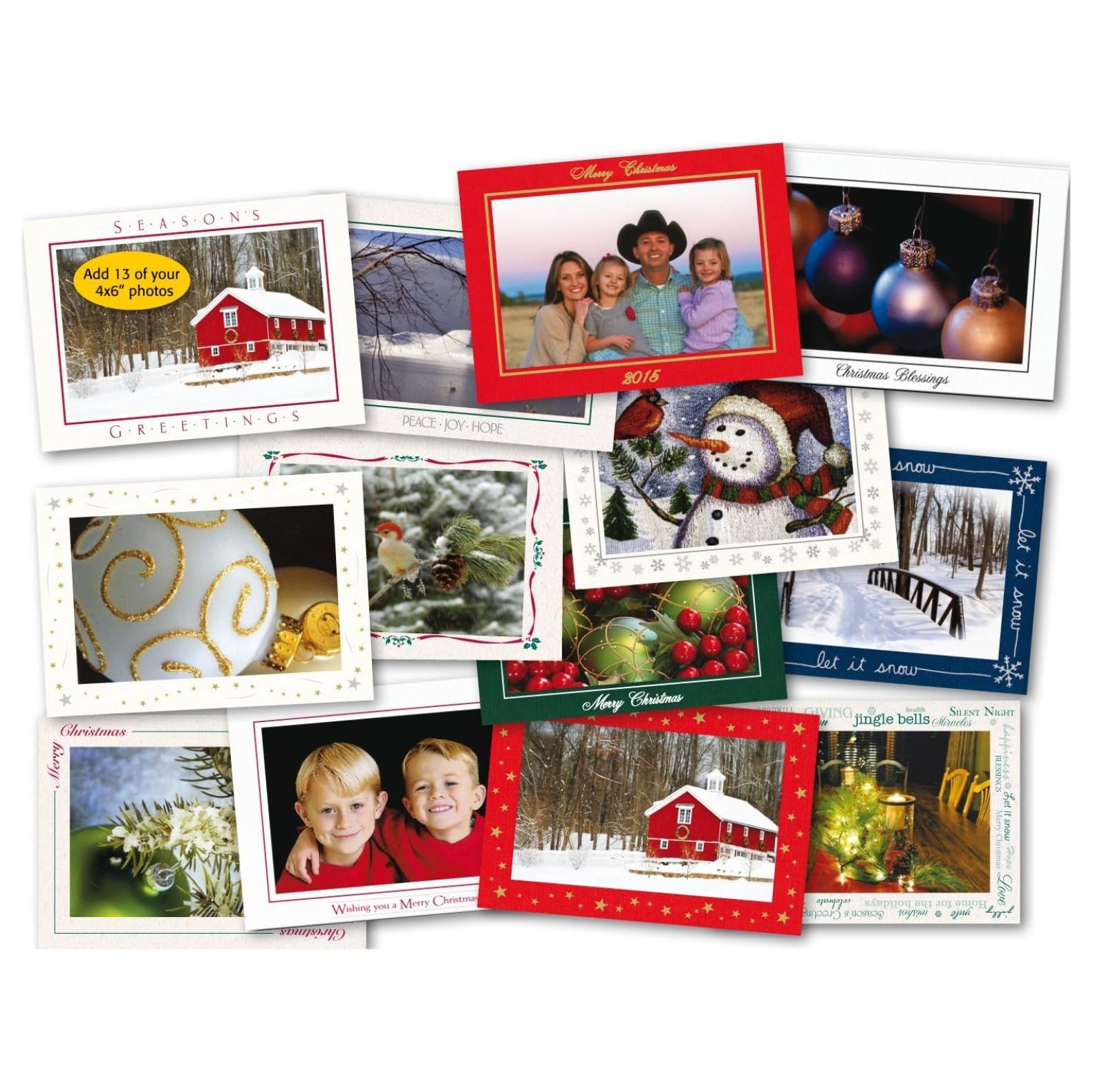 , Photo Insert Card Sample Pack, 13 Christmas & Holiday Cards, for 4x6 Photos