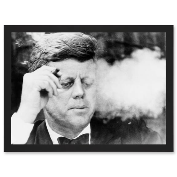 Photo JFK John F Kennedy Smoking Cigar US President Picture A4 Artwork Framed Wall Art Print