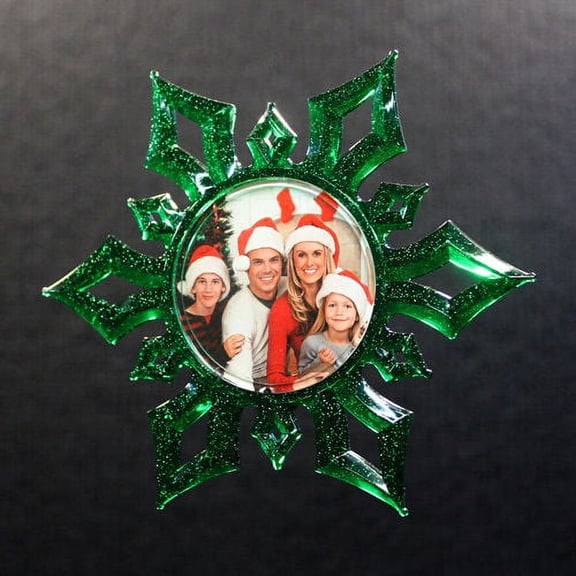 Photo Keepsake Green Snowflake Ornament to personalize with your own picture - 6 inch - Made in the USA