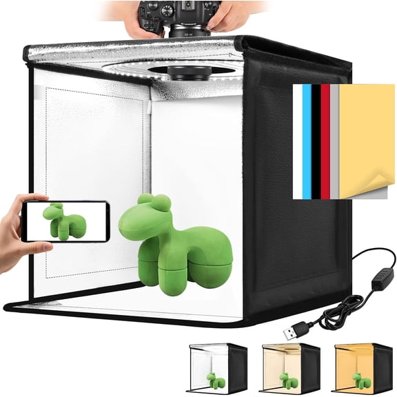 Photo Light Box, 12/16/20/24/32 Inch Photography Light Box with CRI>95 120 Light Beads. Dimmable Shooting Tent Kit with White and Warm Light. 6 Color Backdrops Photo Booth for Studio Products Display