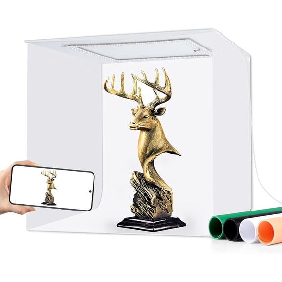 Photo Light Box, Mini Photo Studio Light Box, 12"x12" Portable Folding Photography Light Tent kit with CRI >97 144 LED Light 3600lm 5500k & 4 Backdrops for Jewelry/Watches/Small Size Products
