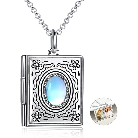 Photo Locket Necklace 925 Sterling Silver Book Necklace that Holds Pictures Birthday Gifts for Women Mom