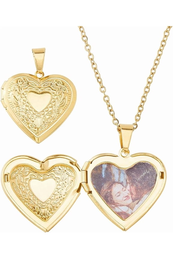 Photo Locket Necklaces Stainless Steel Personalized Necklace Vintage Engraved Flower Picture Necklace for DIY