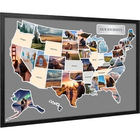 Photo Map - 50 States Travel Map 24 x 36 in, Includes Photo Maker, Personalized Nameplate, Ideal for Couples, Families & Travelers, Picture Frame Travel Wall Decor (Unframed)