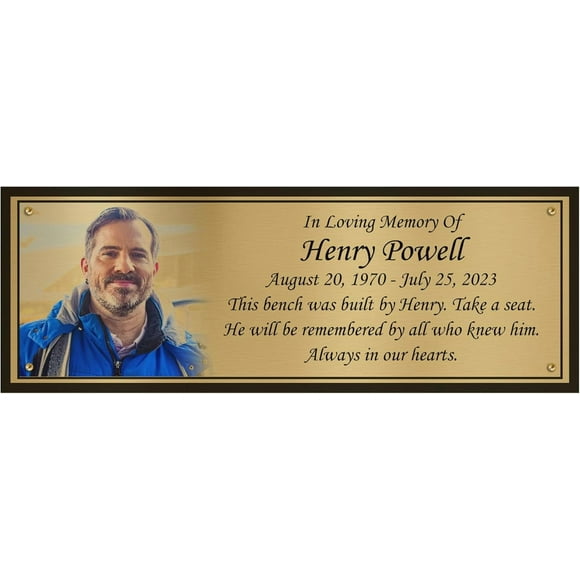 Photo Memorial Bench Plate For Pets or Humans, Plaque, Building Sign, Engraved Tree Plaque, Engraving, Multiple Sizes (Gold, One Photo)
