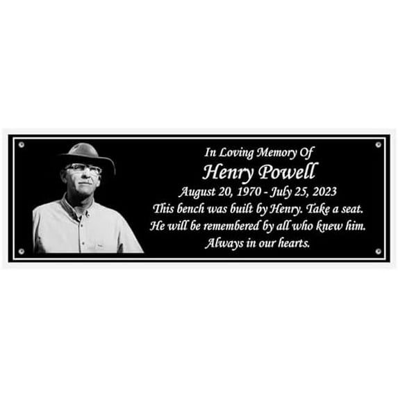Photo Memorial Bench Plate, Personalized Plaque, Door Name Plate, Building Sign, Engraved Tree Plaque, Multiple Sizes and Colors(Black With White Writing)