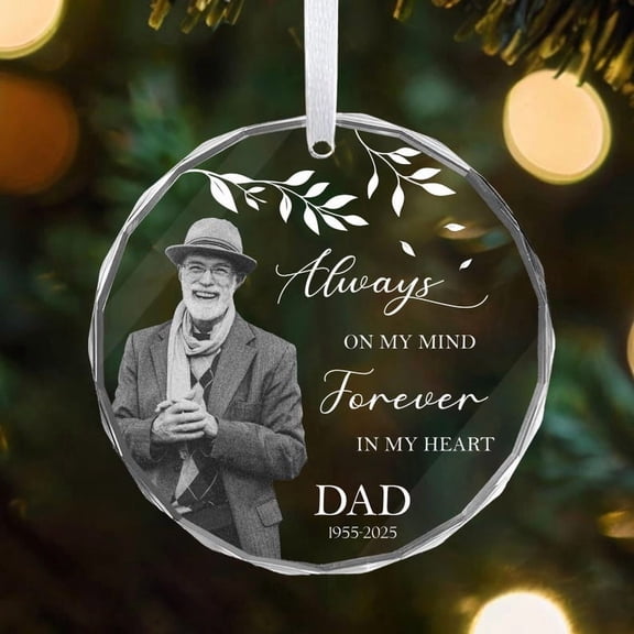 Photo Memorial Glass Ornament, Dad Mom Memorial Christmas Ornament, Loss of Dad Sympathy Gift, Father in Heaven, Remembrance Gift