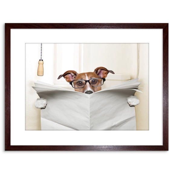 Photo Mock Jack Russell Toilet Reading Newspaper Artwork Framed Wall Art Print 9X7 Inch