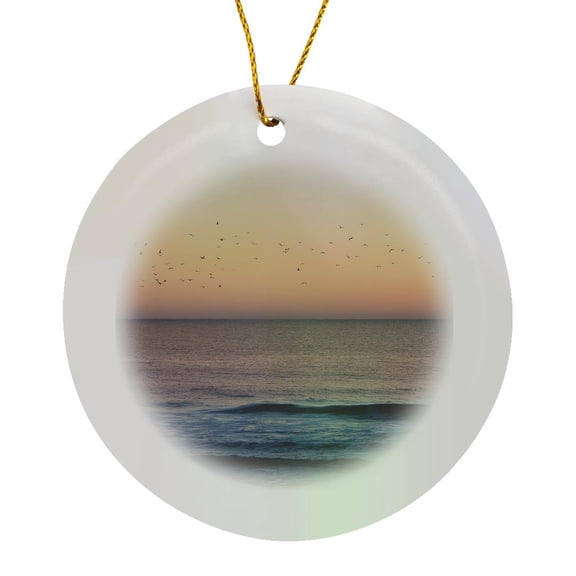 3drose, Photo of a Flock of Seagulls Flying at Sunrise at the Jersey Shore., Circle Porcelain Ornament