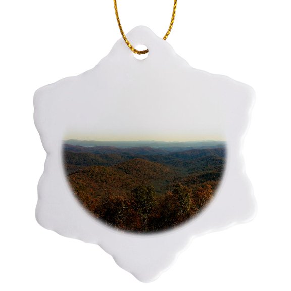 3drose, Photo of Autumn Trees on Blue Ridge Mountains at Mills River Valley, 3 inch Snowflake Porcelain Ornament