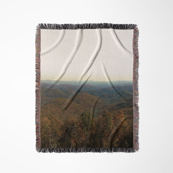 Photo Of Autumn Trees On Blue Ridge Mountains At Mills River Valley, Woven Blanket