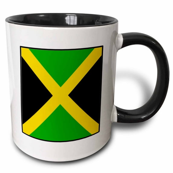 3drose, Photo of Jamaica Flag Button, 15oz Two-tone Black Mug