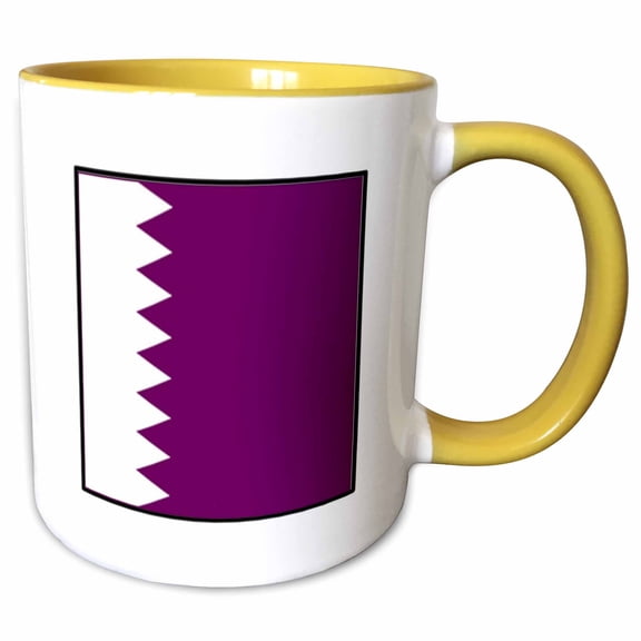 3drose, Photo of Qatar Flag Button, 15oz Two-tone Yellow Mug