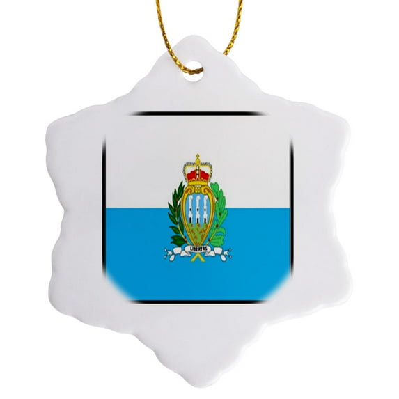 3drose, Photo of San Marino Flag Button, 3 inch Snowflake Porcelain Ornament
