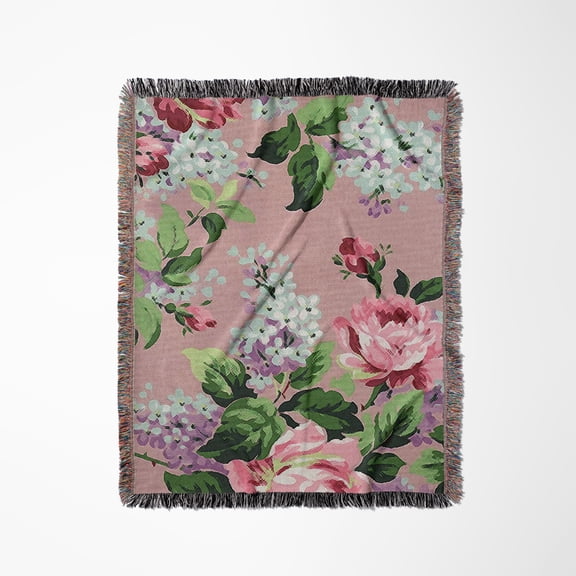 Photo Of Traditional Canvas Painting Of Floral N Rose N Violet, Woven Blanket