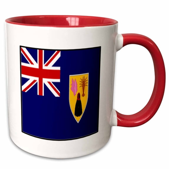 3drose, Photo of Turks and Caicos Flag Button, 11oz Two-tone Red Mug