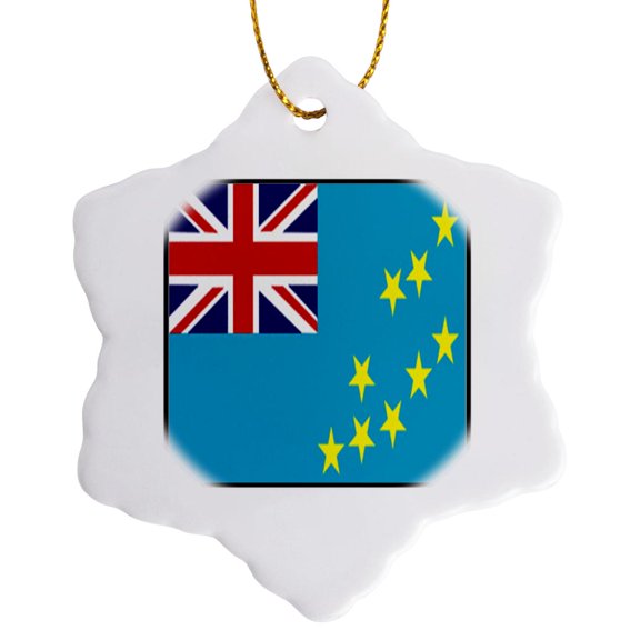 3drose, Photo of Tuvalu Flag Button, 3 inch Snowflake Porcelain Ornament