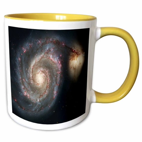 3drose, Photo of Whirlpool Galaxy M 51 Messier, 15oz Two-tone Yellow Mug