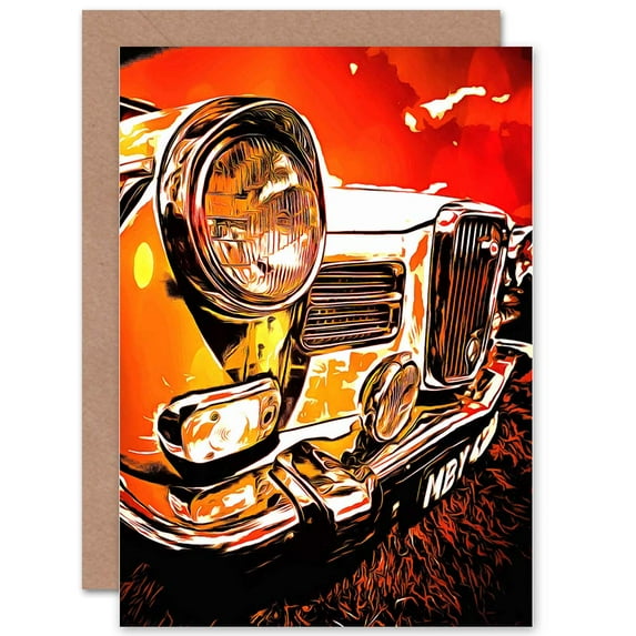 Photo Painting Vintage Automobile Wolseley Car Grill Greetings Card Plus Envelope Blank inside