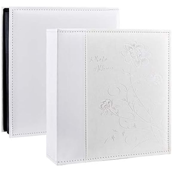 Photo Picutre Album 4x6 500 Photos, Extra Large Capacity Leather Cover Wedding Family Photo Albums Holds 500 Horizontal and Vertical 4x6 Photos with Black Pages(White)