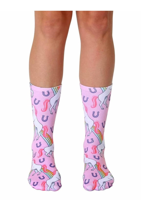 Photo Print Crew Socks: Unicorn and Rainbow