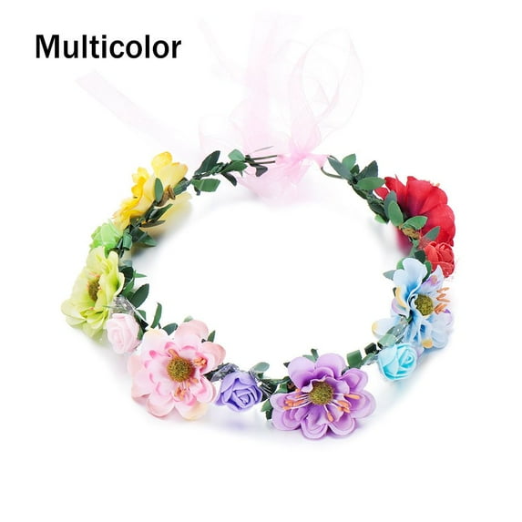 Photo Props with Adjustable Ribbon Flowers Leaves Headbands Bohemia Garland Bridal Halo Headpiece Girls Floral Wreath Rose Flower Crown MULTICOLOR