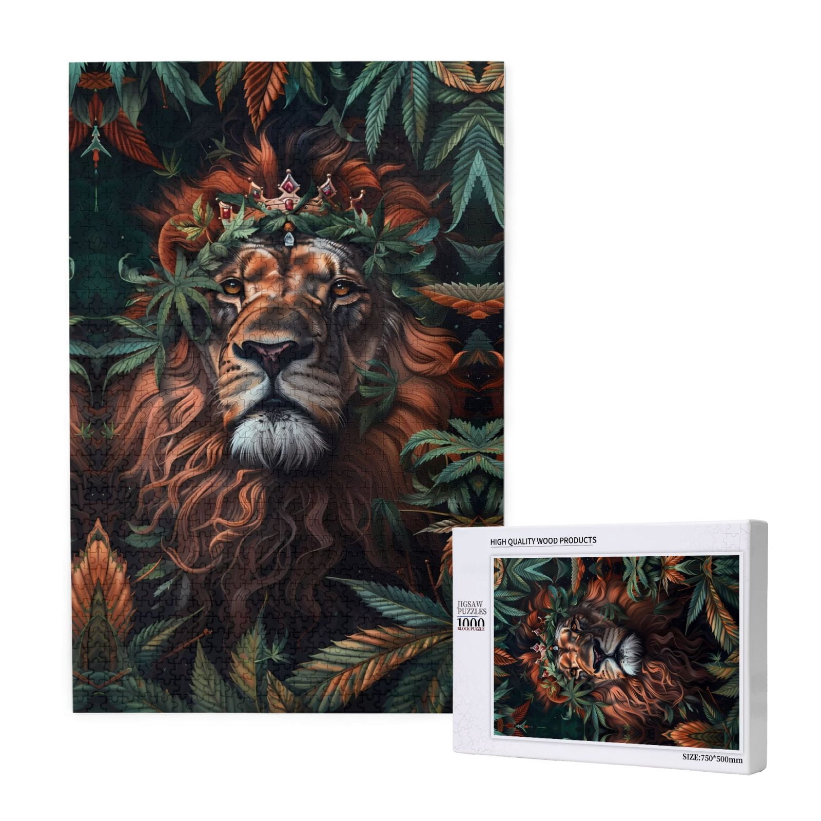 Photo Puzzle Lion Forest Crown 1000 Piece Family Reunion Puzzle, Wooden ...
