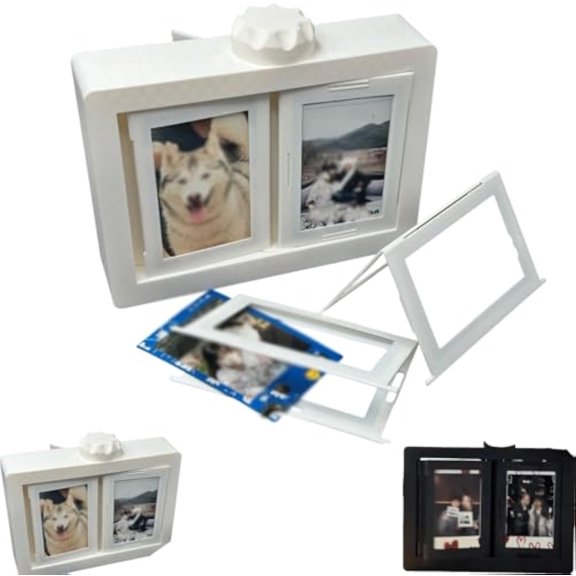 Photo Rotating Page-Turning Ornaments,Personalized Picture Flip Book Frame, 12-Card Holder Rotating Photo Album, Hand Crank Photo Album,Table Decoration Creative for Friends, Couple (White)