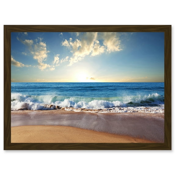 Photo Seascape Beach Sand Ocean Surf Waves A4 Artwork Framed Wall Art Print