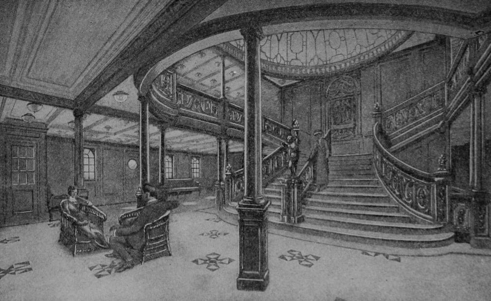 Photo Sinking of the Titanic 1912 Entrance & Grand staircase Canvas Art - (24 x 36)
