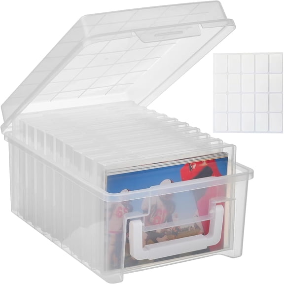 Photo Storage Box 10 x 15 cm Photo Case, 10 Inner Photo Holders, Clear Photo Boxes for Storage, Plastic Photo Organiser for Seeds, Cards, Crafts, Sticker Clear
