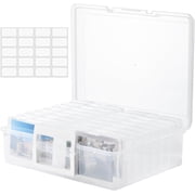 Photo Storage Box with 16 Inner 4 x 6 Photo Case, Portable Storage Organizer with Handle Craft Keeper for Picture, Stickers, Stamps, Screws, Hair Clips, Clear