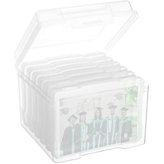 Photo Storage Box 4" x 6" , Transparent Container with 6 Clear Organization Cases for Pictures, Crafts, Scrapbooking, Stationery Storage, Protection and Organization