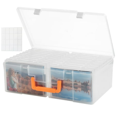 Photo Storage Box 4x6, 18 Inner Extra Large Organizer Acid-Free Photo Keeper Storage Case, Plastic Craft Storage Box for Stickers Stamps Seeds (Clear, 18 Boxes)
