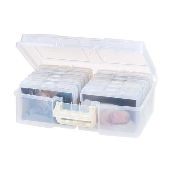 Photo Storage Box 4x6 - Clear Craft Keeper with 12 Cases & Handle