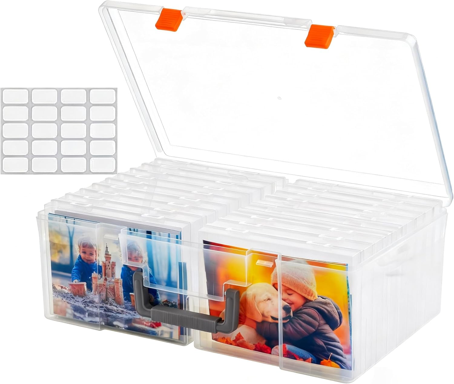 Photo Storage Box 5x7, 18 Inner Extra Large Organizer Acid-Free Photo Keeper Storage Case, Plastic Craft Storage Box for Stickers Stamps Seeds (Clear, 18 Boxes)