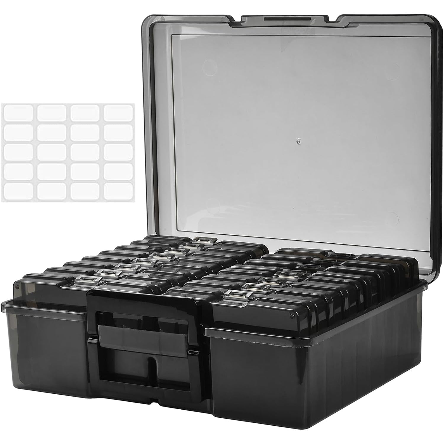 Photo Storage Box with Handle, 4" x 6" Photo Organizer Storage Container with 16 Inner Case, Photo Case for Pictures, Arts, Office Supplies - Black