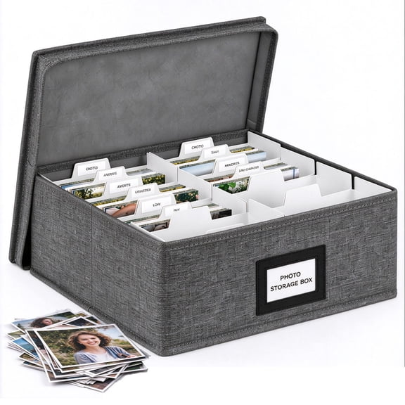 Godery Photo Storage Box with Lid Fits Holds Up to 1700 Pictures and 4x6 Photos with Dividers Scrapbook Supplies,Cards, Stamps,Craft Organizer Box