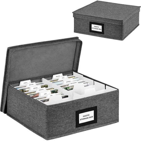 Godery Photo Storage Box with Lid Fits Holds Up to 1700 Pictures and 4x6 Photos with Dividers Scrapbook Supplies,Cards, Stamps,Craft Organizer Box