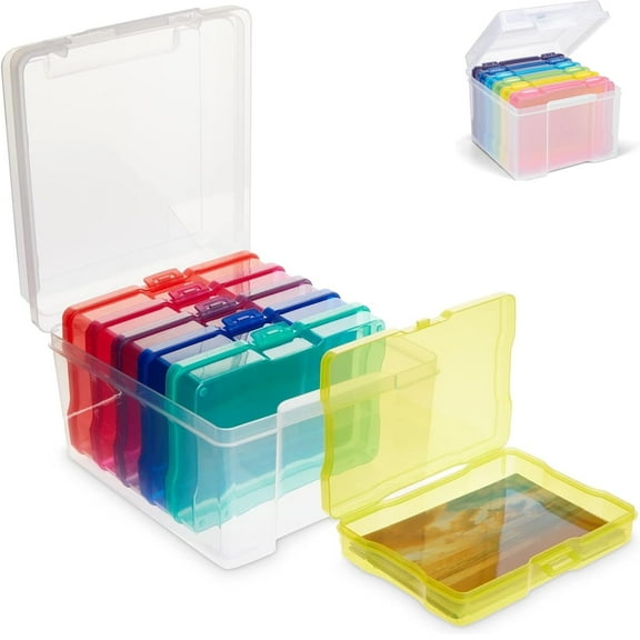 Photo Storage Box Tutuviw 4 x 6 in Greeting Card Organizer Main Container with 6 Organization Cases Photo Cases Craft Organizer for Birthday Get Well Cards Photos Scrapbooking Paper Stickers (Color)