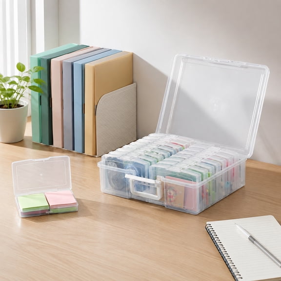 Photo Storage Box with 16 Inner 4" x 6" Containers | 2 Pack Clear Photo Albums, Organizers for 4x6 Pictures, Card Game and Task Storage Boxes
