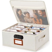 Photo Storage Box with Combination Lock, Organizer Case for 4x6 Pictures, Keepsake Memory Box with Dividers & Handle, Beige