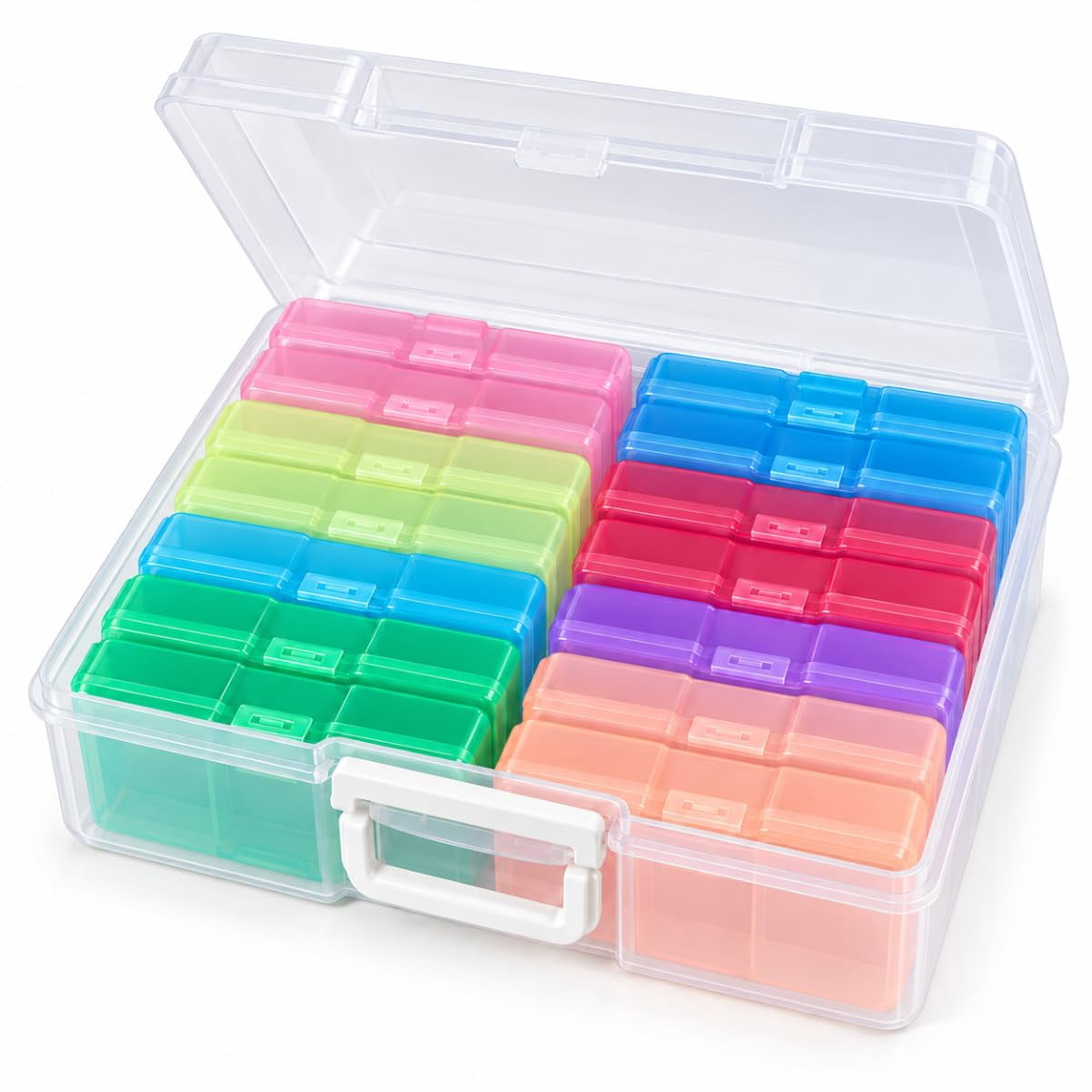 Photographic Box Set Photo Storage Box with Handle, Plastic Photo Organizer with Colorful ...