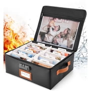 Photo Storage Box with Lid & Dividers, Fireproof Lockable Linen Photo Organizer for 2000 4x6 Pictures