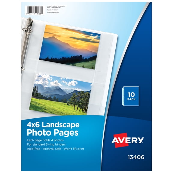 "Photo Storage Pages For Four 4 X 6 Horizontal Photos, 3-Hole Punched, 10/pack | Bundle of 5 Packs"