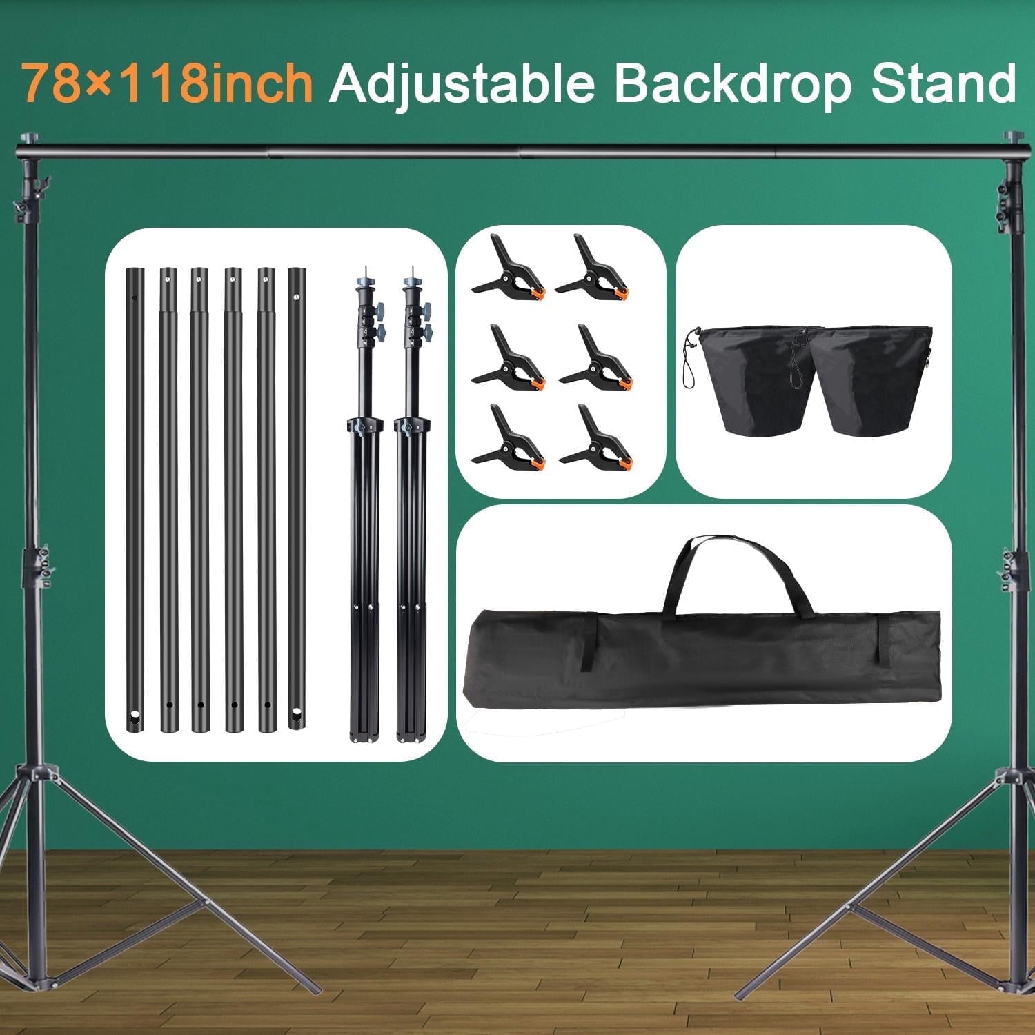 ZOMEI 6.6x9.8ft Adjustable Photo Backdrop Stand Kit w/Carry Bag & 6 ...