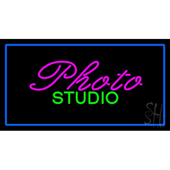 Photo Studio Blue Rectangle LED Neon Sign 13 x 24 - inches, Black Square Cut Acrylic Backing, with Dimmer - Bright and Premium built indoor LED Neon Sign for art gallery, and exhibition.
